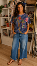 GERTRUDE  Top upcyclé dans un jardin floral indien brodé