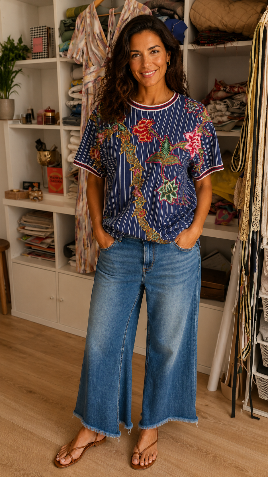 GERTRUDE  Top upcyclé dans un jardin floral indien brodé