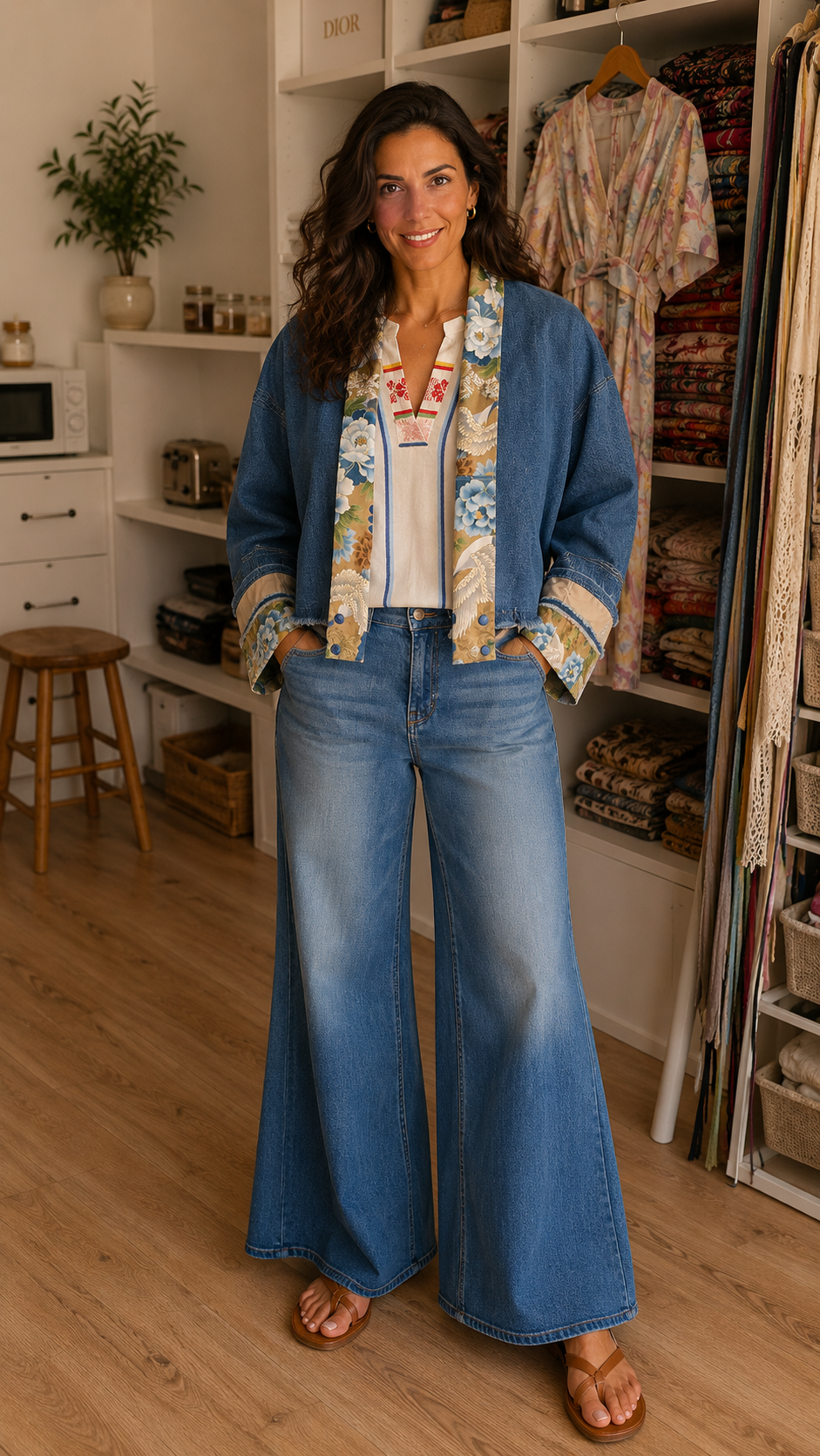 HORTENSE Kimono denim aux motifs japonais revalorisé