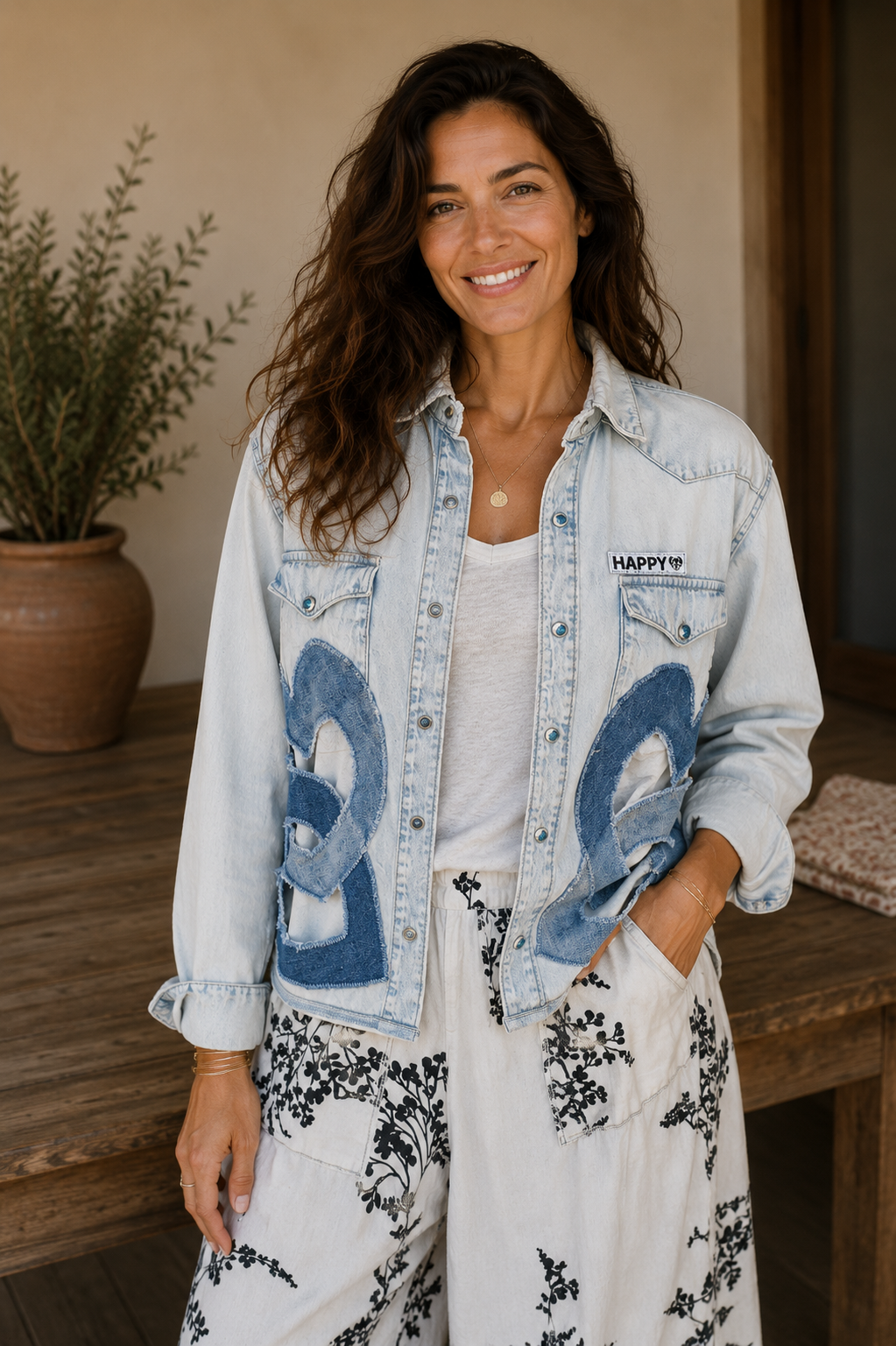 COLETTE Chemise denim upcyclée aux cœurs entrelacés