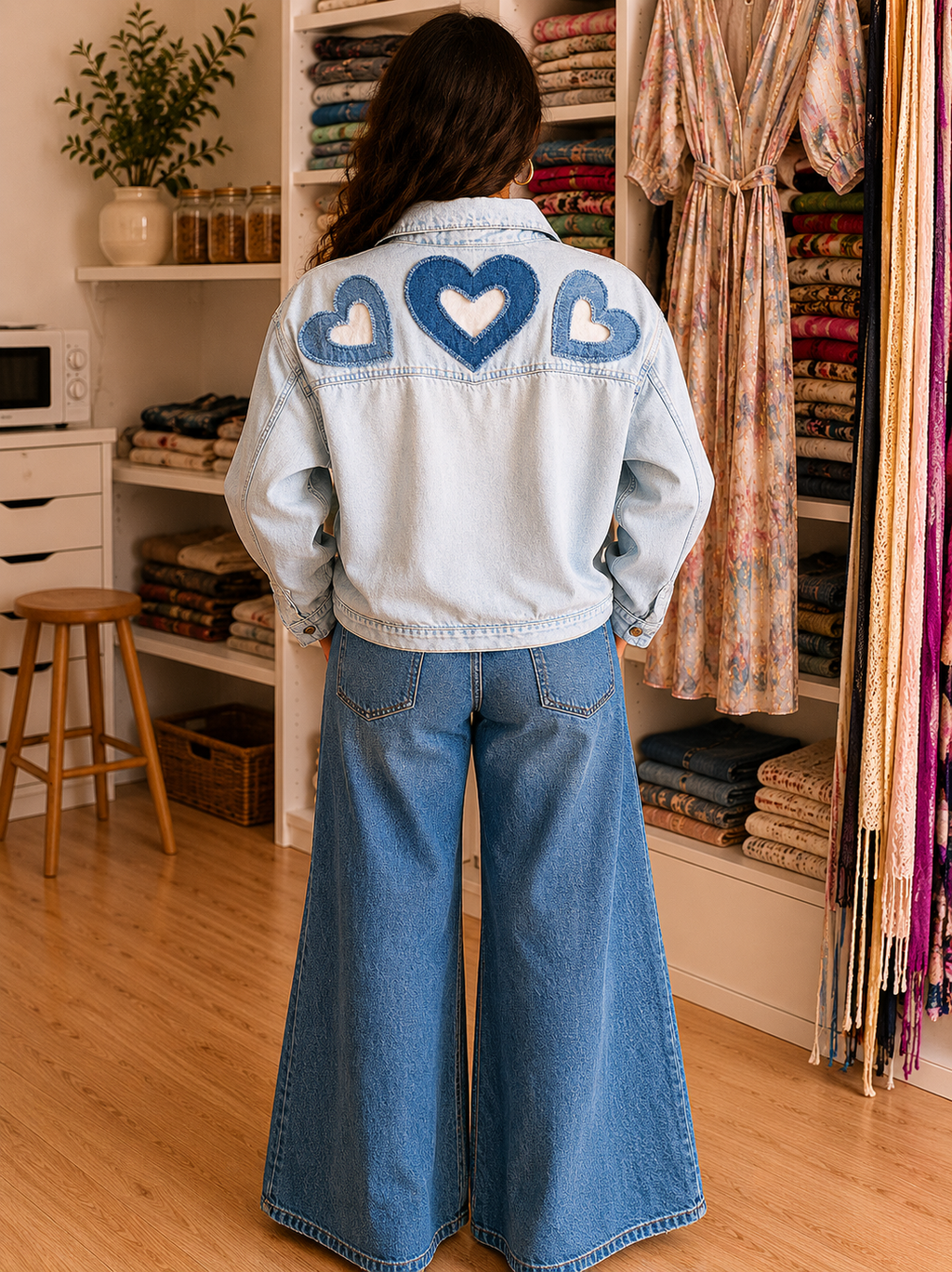 COLETTE Chemise denim upcyclée aux cœurs entrelacés