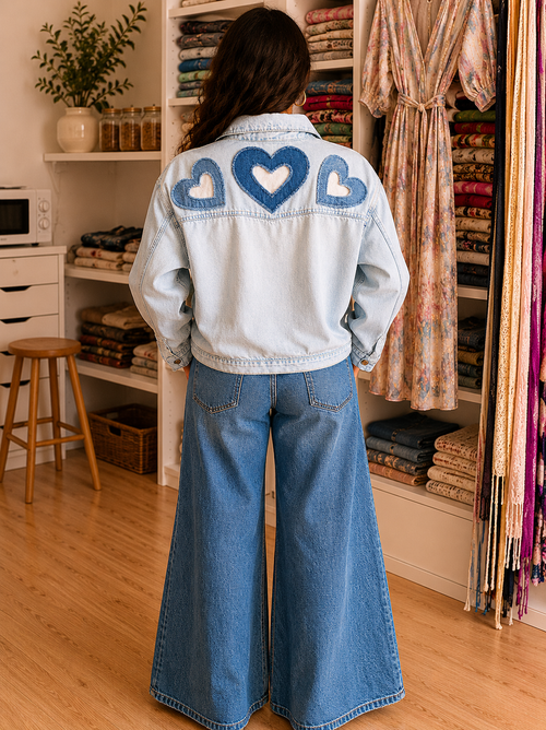COLETTE Chemise denim upcyclée aux cœurs entrelacés