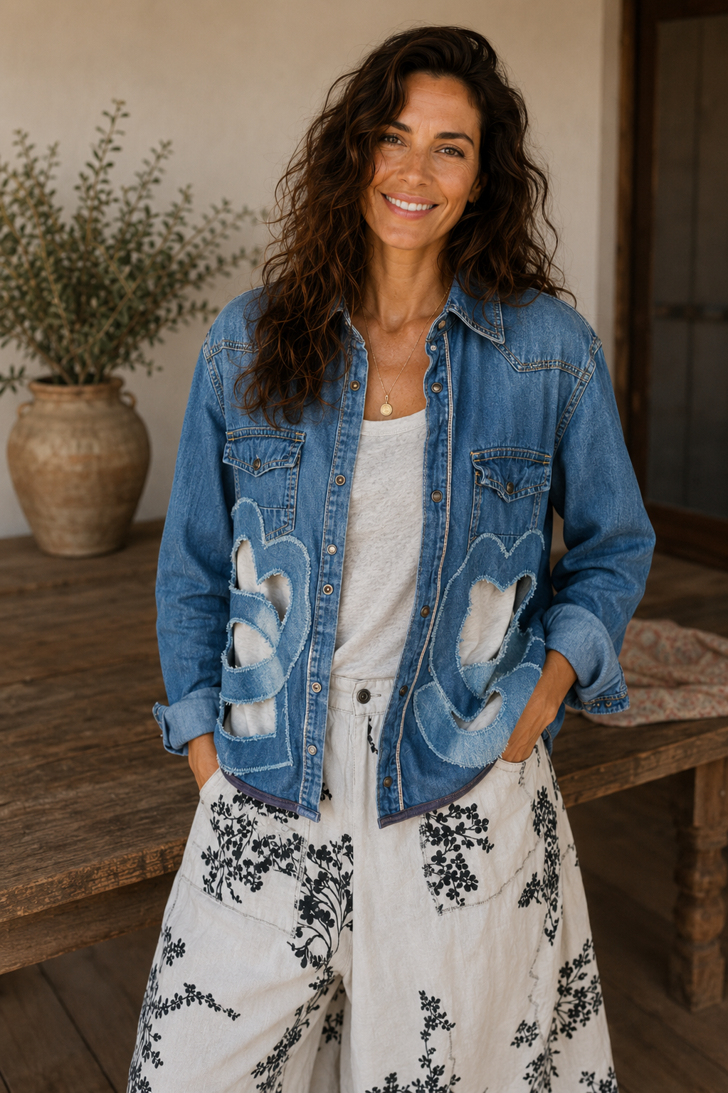 SIMONE Chemise denim revisitée sous le signe de l’amour