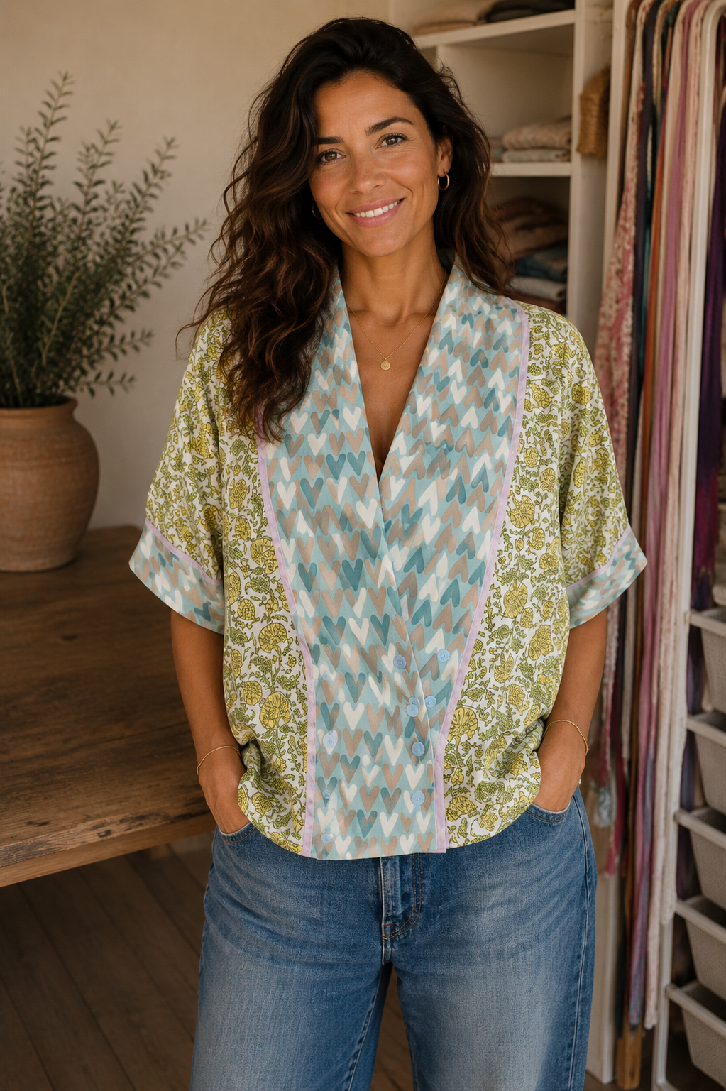LOUISE Top croisé look kimono manches courtes